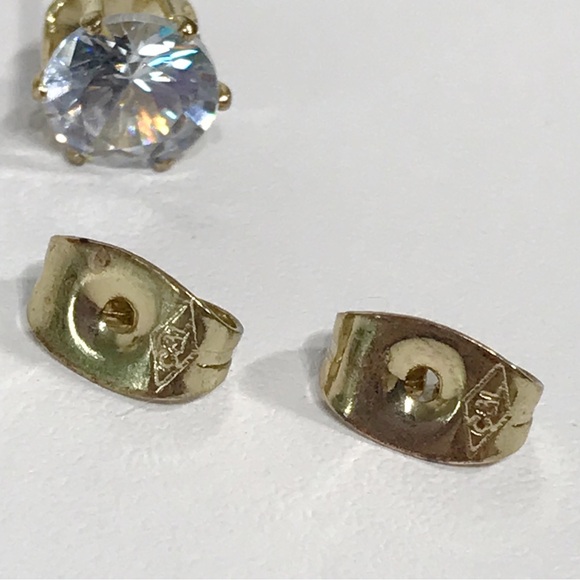 Vintage C&L 7mm Round Cut Prong Set CZ Stud Post Earrings Gold Tone Stainless - Picture 12 of 16